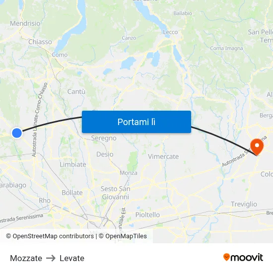 Mozzate to Levate map