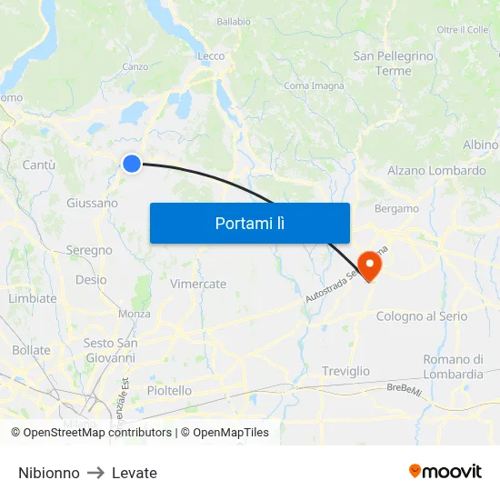 Nibionno to Levate map