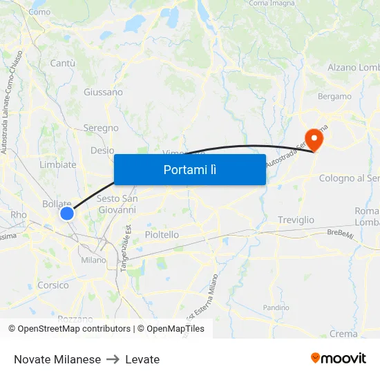 Novate Milanese to Levate map