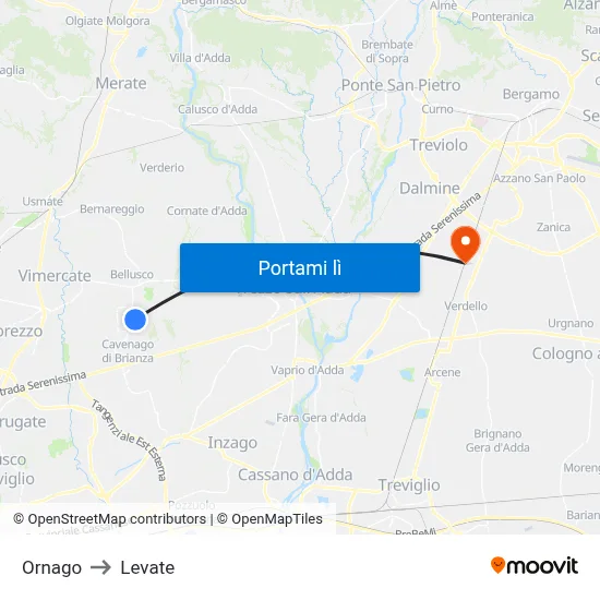 Ornago to Levate map