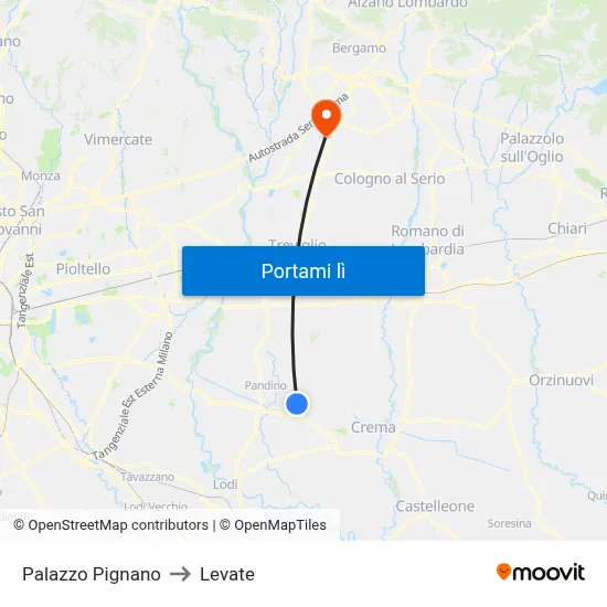 Palazzo Pignano to Levate map