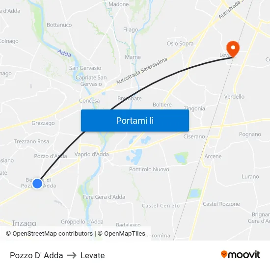 Pozzo D' Adda to Levate map