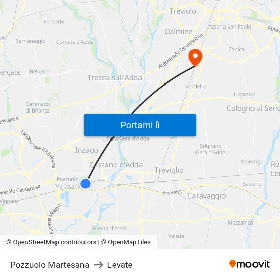 Pozzuolo Martesana to Levate map
