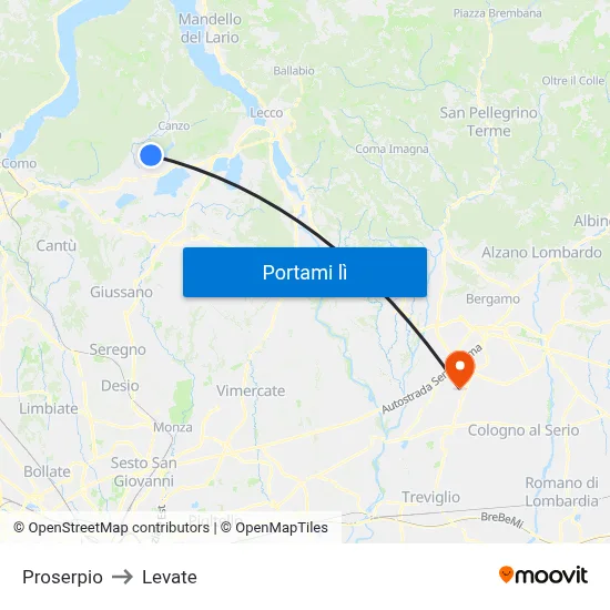 Proserpio to Levate map