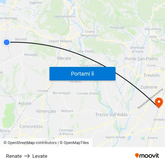 Renate to Levate map