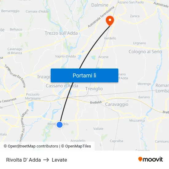 Rivolta D' Adda to Levate map