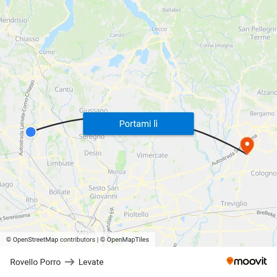Rovello Porro to Levate map