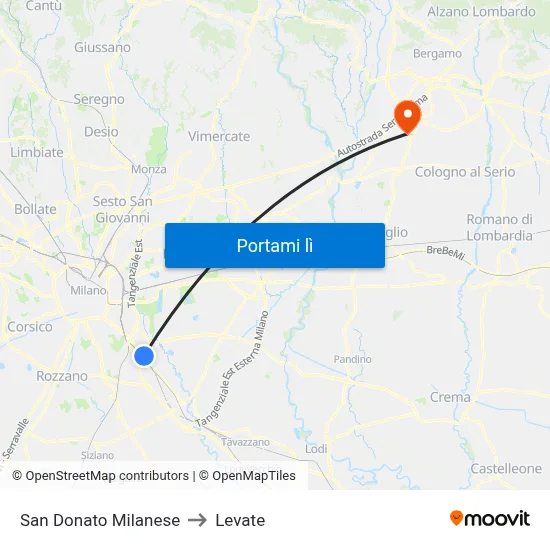 San Donato Milanese to Levate map