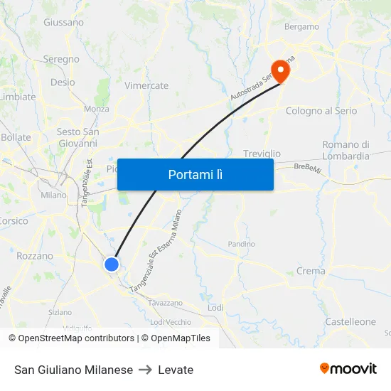 San Giuliano Milanese to Levate map