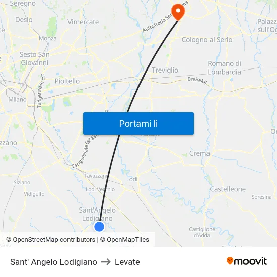Sant' Angelo Lodigiano to Levate map