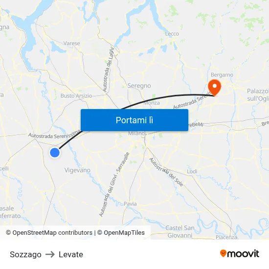 Sozzago to Levate map