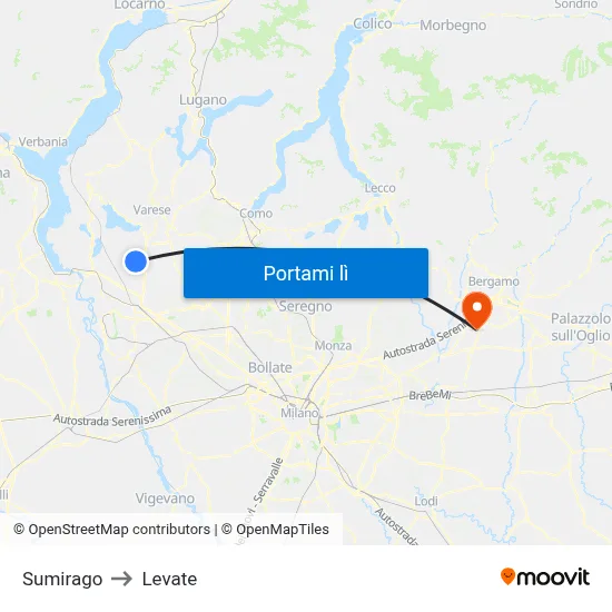 Sumirago to Levate map