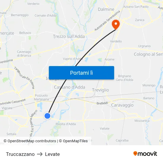 Truccazzano to Levate map