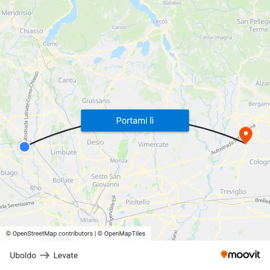 Uboldo to Levate map