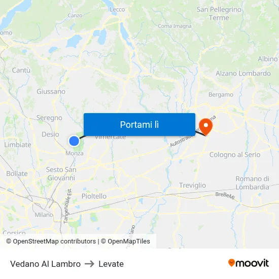 Vedano Al Lambro to Levate map