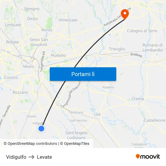 Vidigulfo to Levate map