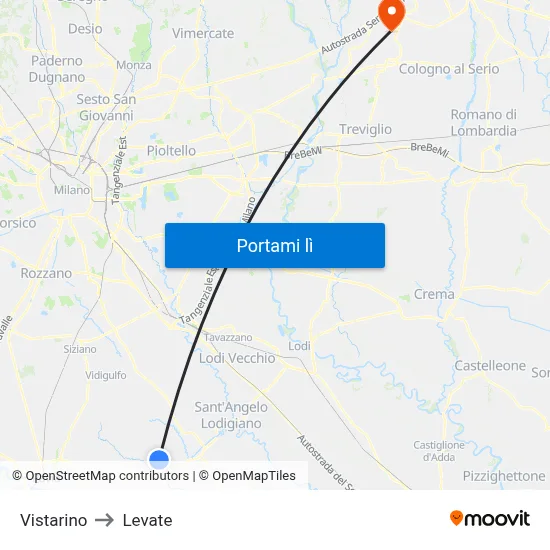 Vistarino to Levate map