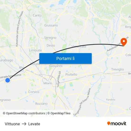 Vittuone to Levate map