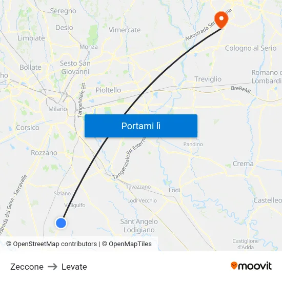 Zeccone to Levate map