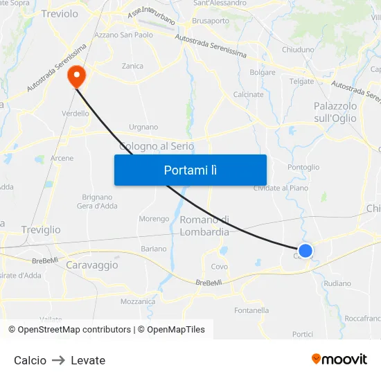 Calcio to Levate map