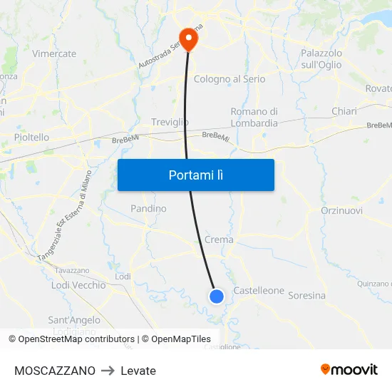 MOSCAZZANO to Levate map