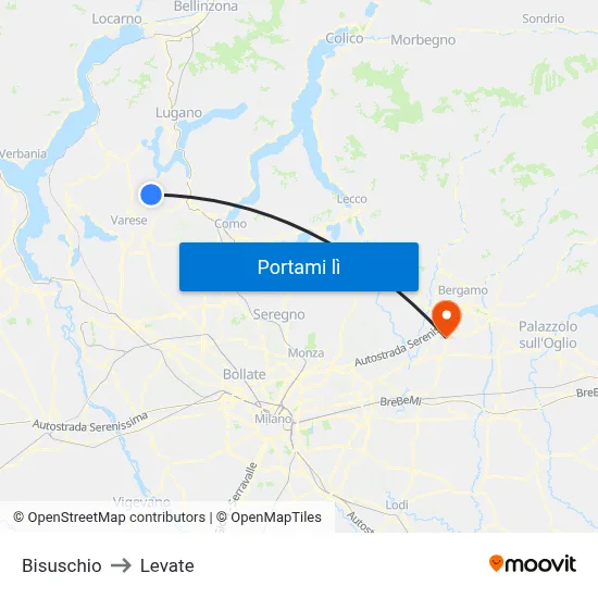 Bisuschio to Levate map