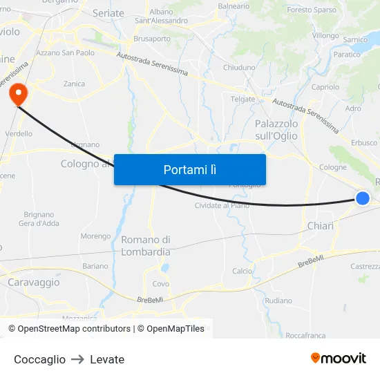 Coccaglio to Levate map