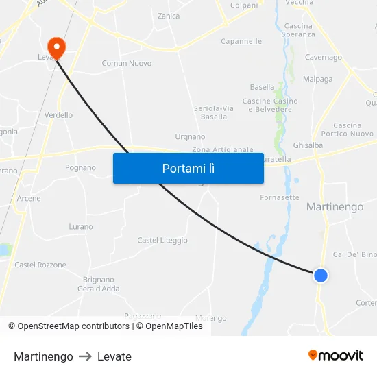 Martinengo to Levate map