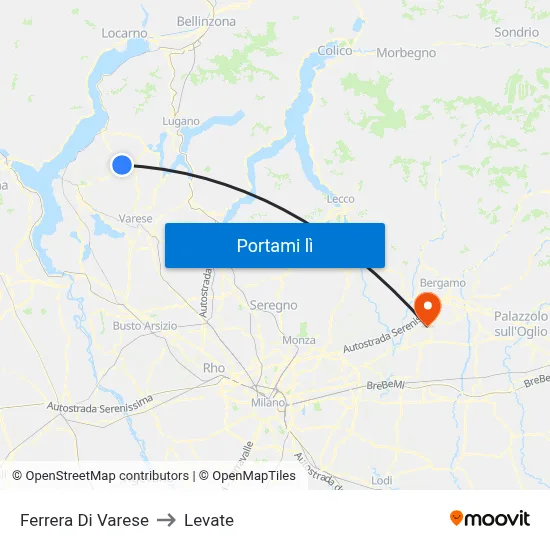 Ferrera Di Varese to Levate map