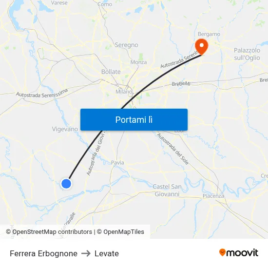 Ferrera Erbognone to Levate map