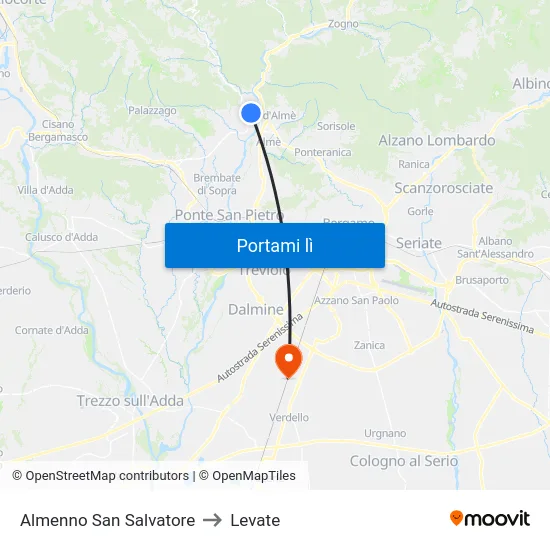 Almenno San Salvatore to Levate map