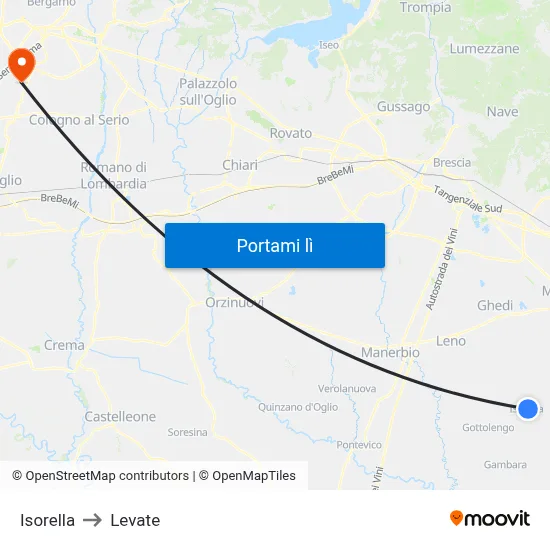 Isorella to Levate map