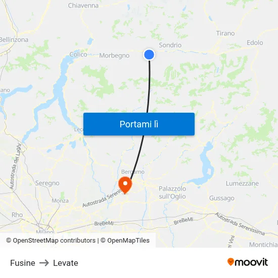 Fusine to Levate map