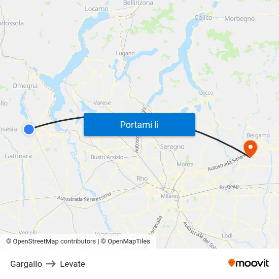 Gargallo to Levate map