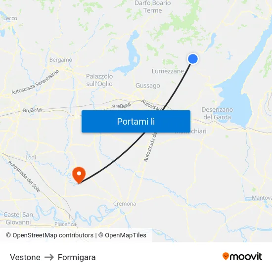 Vestone to Formigara map