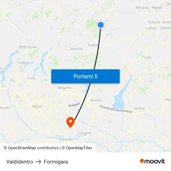 Valdidentro to Formigara map