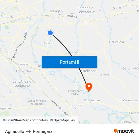 Agnadello to Formigara map