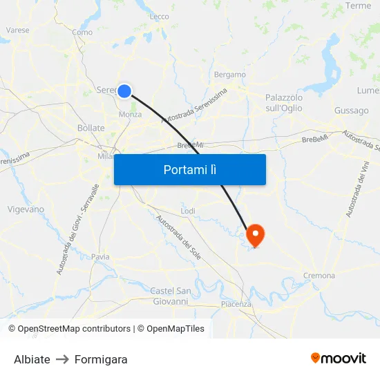 Albiate to Formigara map
