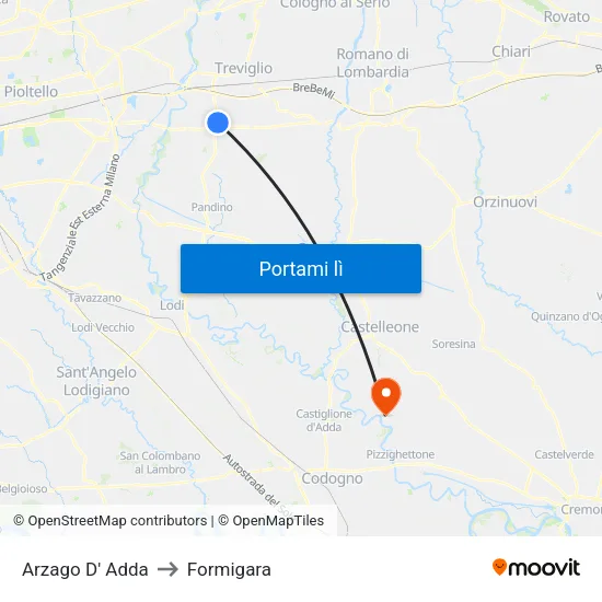 Arzago D' Adda to Formigara map