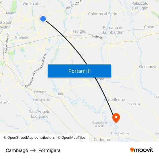 Cambiago to Formigara map