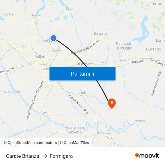 Carate Brianza to Formigara map