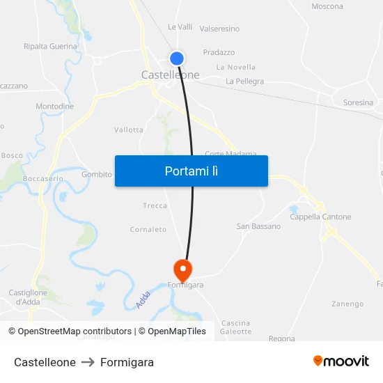 Castelleone to Formigara map