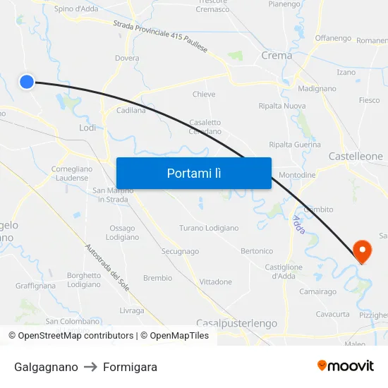 Galgagnano to Formigara map