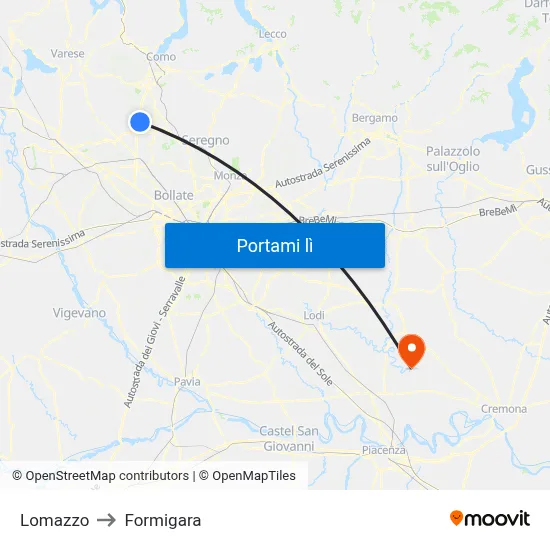 Lomazzo to Formigara map