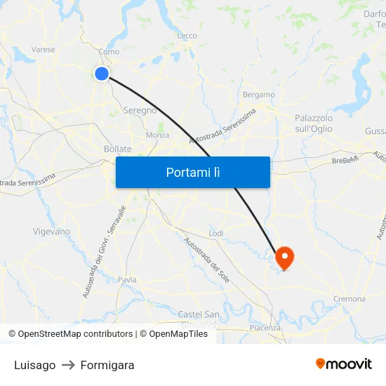 Luisago to Formigara map