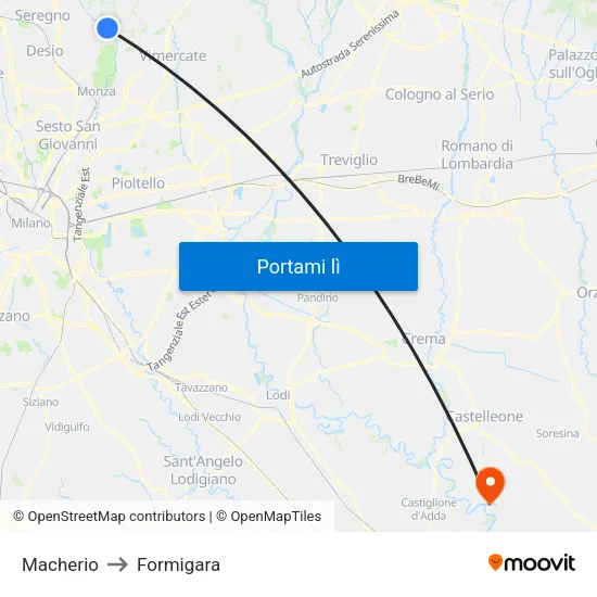 Macherio to Formigara map