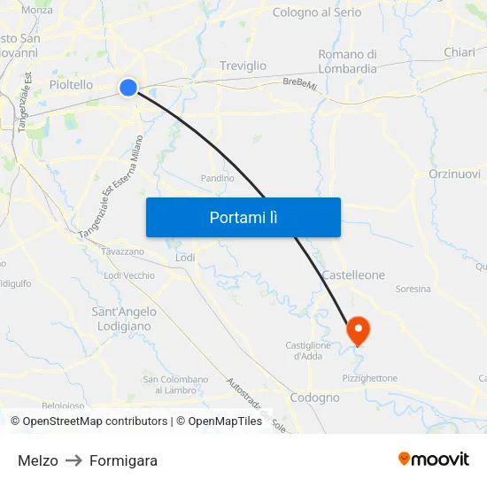 Melzo to Formigara map