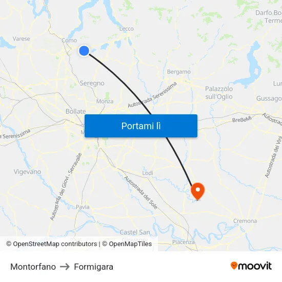 Montorfano to Formigara map