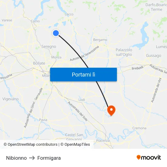 Nibionno to Formigara map