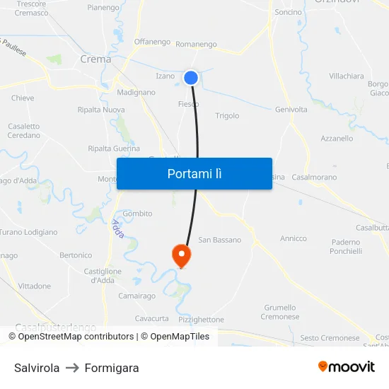 Salvirola to Formigara map
